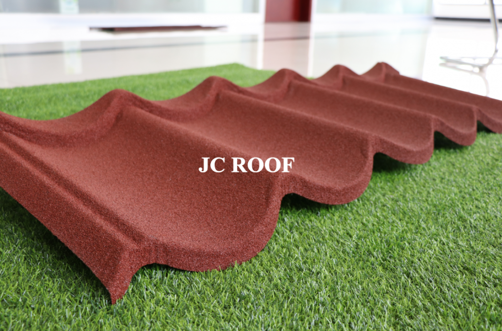 Hot selling stone coated steel roofing sheet in red black coffee brown green with 50 year warranty for sale