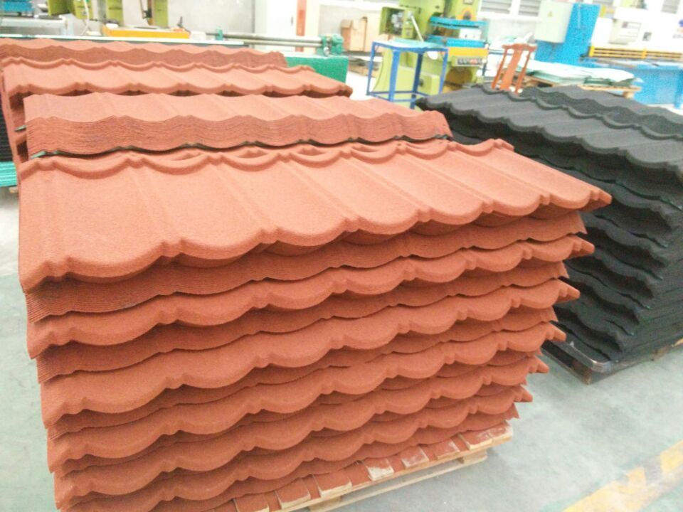 Colored glaze material stone coated steel roofing tile 