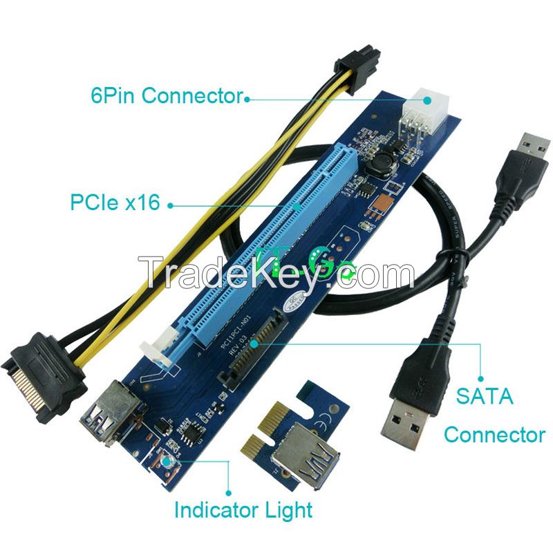 pcie riser 1x to 16x pci express riser card 60cm 3.0 USB riser pci-e converter for bitcoin mining