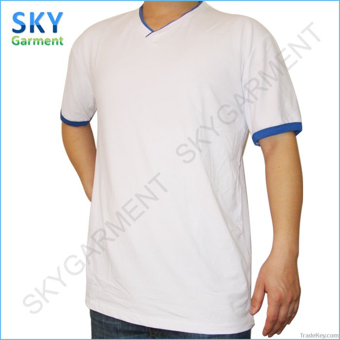 210GSM V-Neck Short Sleeve Cotton Lycra Contrast Tee Shirts