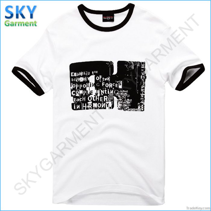 Contrast Color Round Neck Short Sleeve Mens T shirt