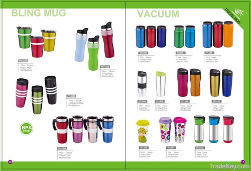 inner plastic, outer s/s blingbling travel mug