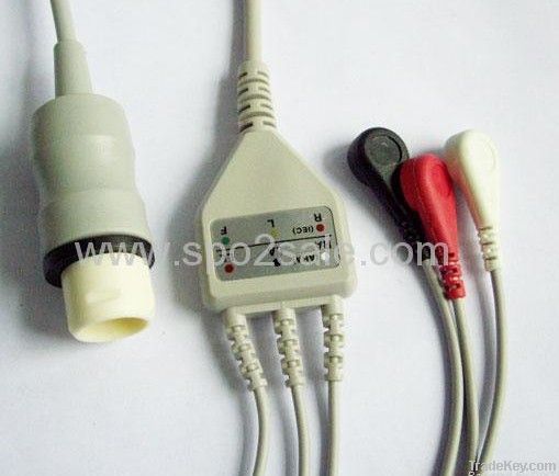 HP M1735A one piece 3-lead ECG cable with leadwires