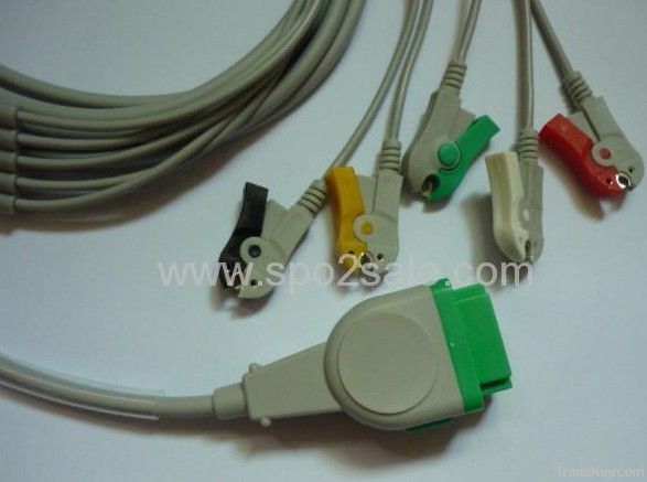 GE-Marquette One-piece 5-Lead ECG Cable with leadwires