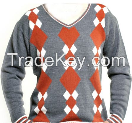 Argyle Intarsia 90%wool 10shmere v neck women knitted pullover Sweater for women