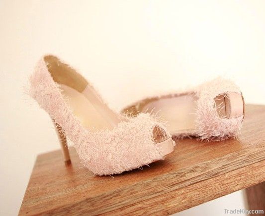 Supper sweet lovely fluffy peep toe high heel pumps Z0210 pink