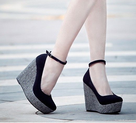 Make u look super thin Word-style buckle wedges Z0199 black