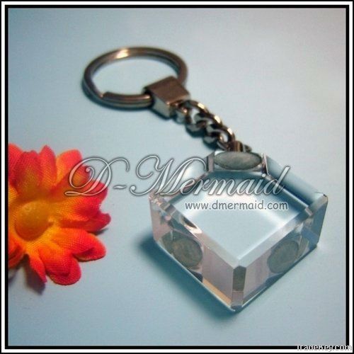 2D Laser engraved crystal keychain ring with the led light