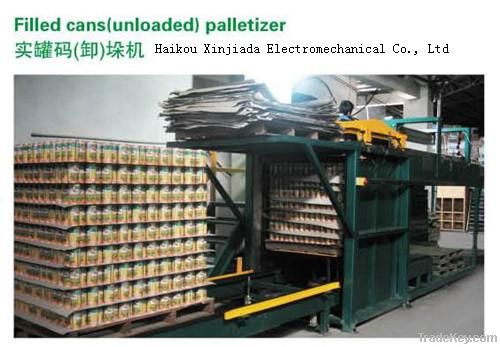 Palletizer and depalletizer for food/beverage filled cans