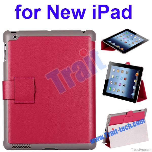 Lichee Pattern Leather Protective Case Cover for New iPad, stand case