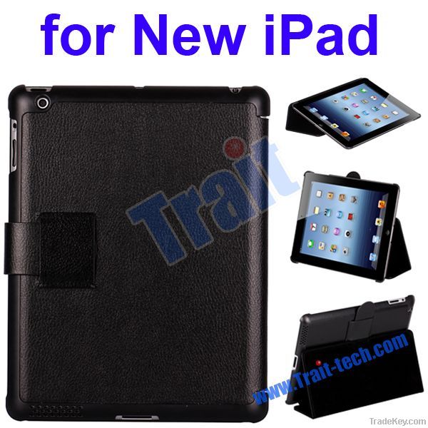 Lichee Pattern Leather Protective Case Cover for New iPad, stand case