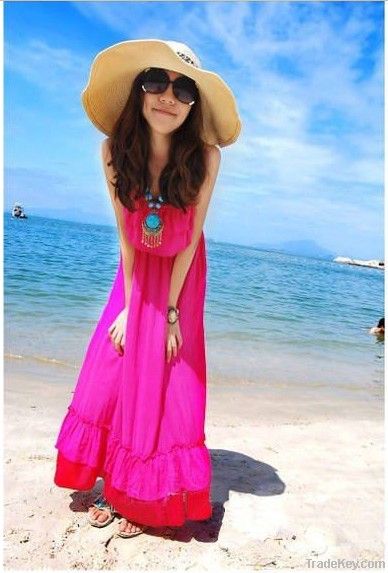 Women dress Beach dress Beach dress Sling Tee Dress Solid Color Lotus