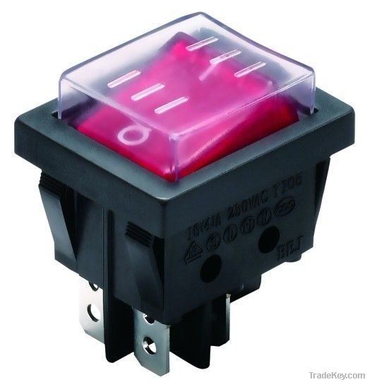 Double pole waterproof illuminated rocker switch with UL, VDE, ENEC safety certificate