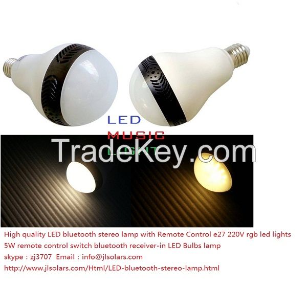 Bluetooth audio lamp  Bluetooth musiac light LED bluetooth stereo lamp with Remote Control e27 220V rgb led lights 5W