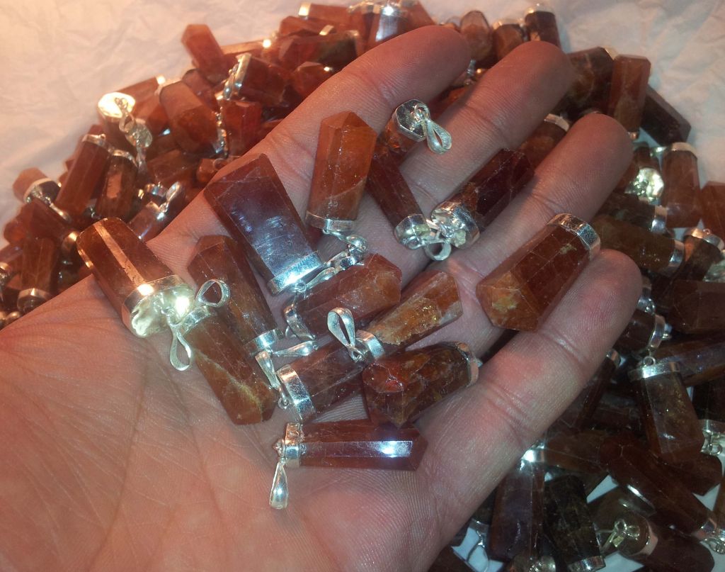 Hessonite Garnet Pendants with Silver Finishing