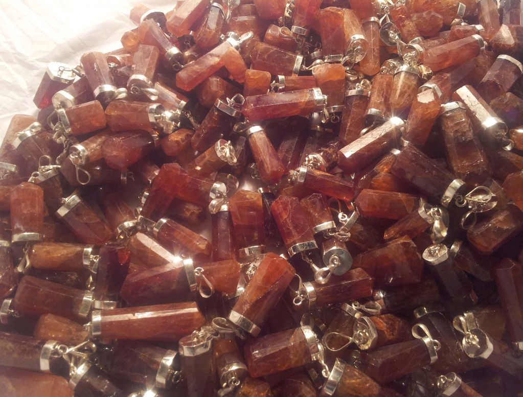 Hessonite Garnet Pendants with Silver Finishing