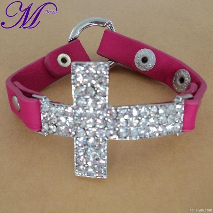 new design sideway cross leather bracelet