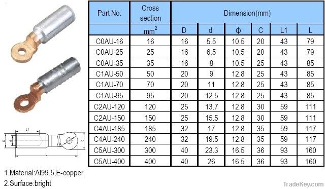 Copper/Aluminium/Bimetallic Cable Lugs /Bimetallic Joint/Bi