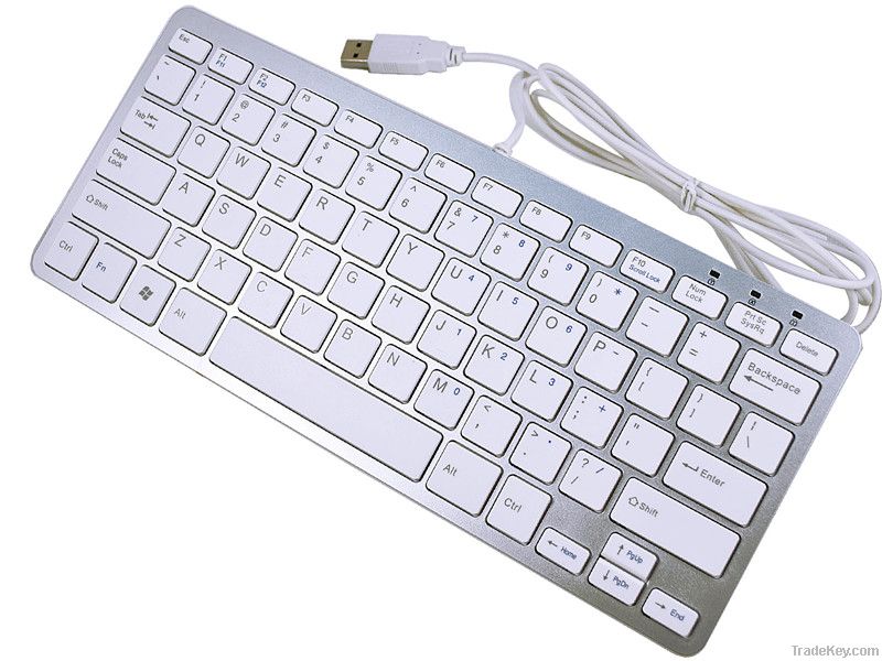 Super Slim USB 2.0 Mini Keyboard 78 Keys White