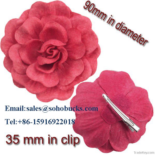 red felt rose flower clip