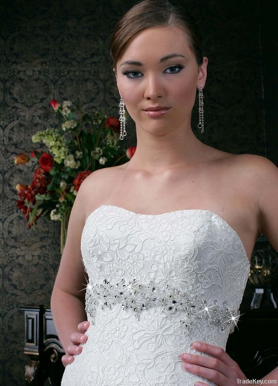 2013 New Sexy Strapless Beaded Lace Train White Mermaid Dresses