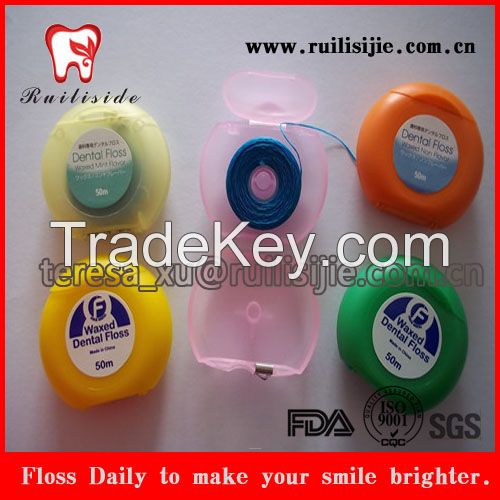 50meter FDA certificated Waxed Mint Flavor Essential Dental Floss