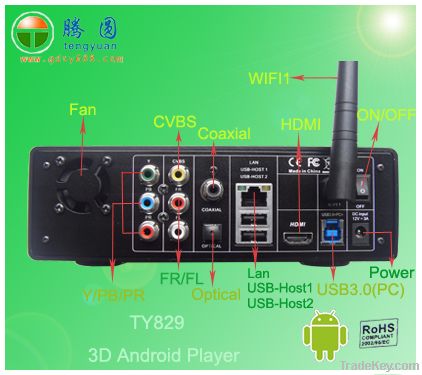 2012 new popular hd media player, 3D android tv box RTD1186