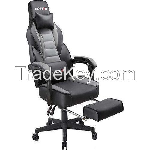 BOSSIN Racing Style Gaming Chair Computer Desk Chair with Footrest and Headrest, Ergonomic Design, Large Size High-Back E-Sports Chair, PU Leather Swivel Office Chair