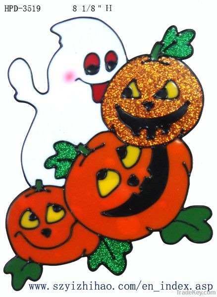 SOFT PVC HALLOWEEN WINDOW STICKER WHITE GHOST W/PUMKIN