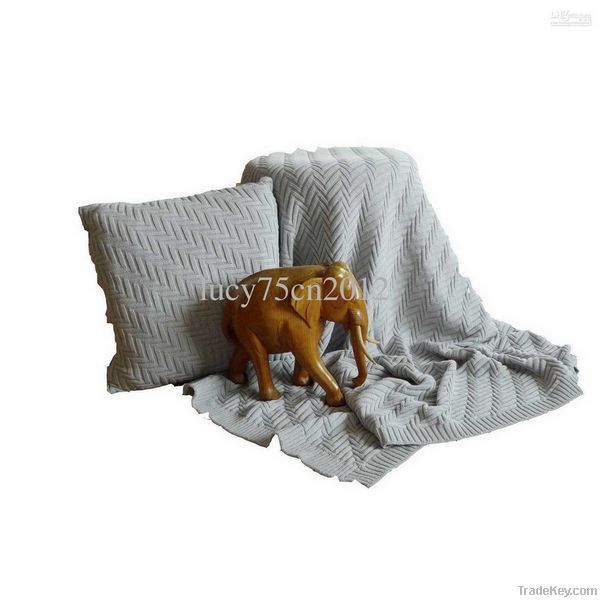 100%Cotton fashion herringbone knitted throw