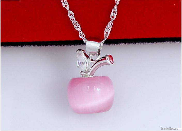 925 Sterling Silver Opal Apple Pendant Necklace