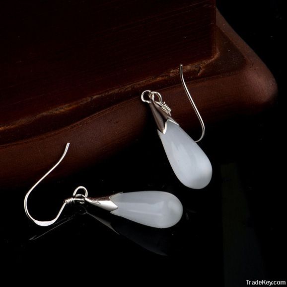 925 Sterling Silver Opal Water Drop Charms Earrings