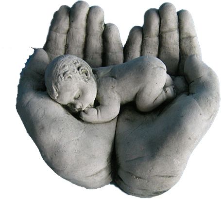 Baby in hands sculpture