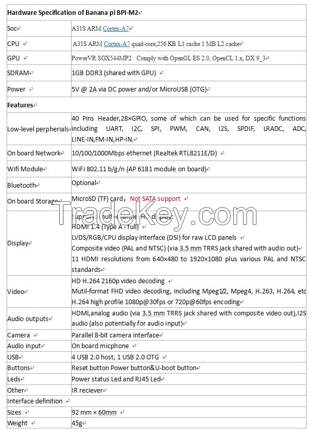 original BPI-M2 Banana Pi M2 A31S Quad Core 1GB RAM Android4.4