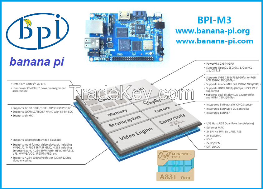 New Mini pc Octa core Banana PI M3 with 1Ghz ARM7 2GB RAM 8GB