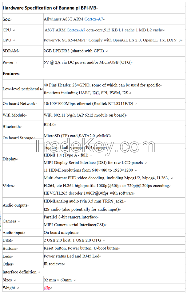 New Mini pc Octa core Banana PI M3 with 1Ghz ARM7 2GB RAM 8GB