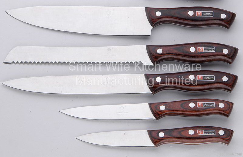 Pakka wood handle kitchen knife set with wood block