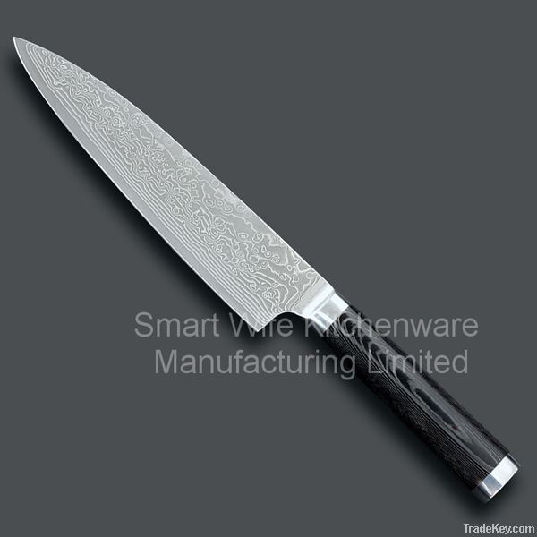 Pattened blade Sharp Damascus Chef Knife at low cost