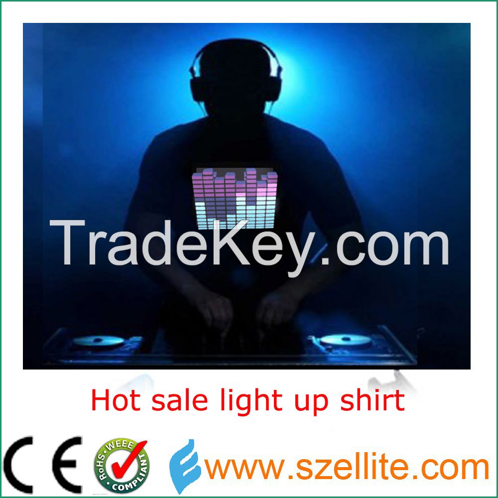 2014 hot sale sound effect round neck custom led light tee shirt