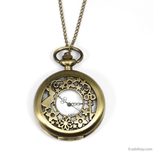 Archaize Pocket Quartz Watch Antique Bronze Necklace Xmas