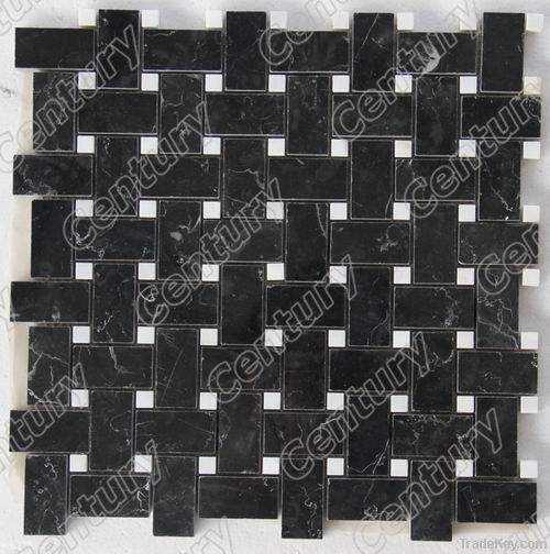 Basketweave nero margiue marble mosaic tile