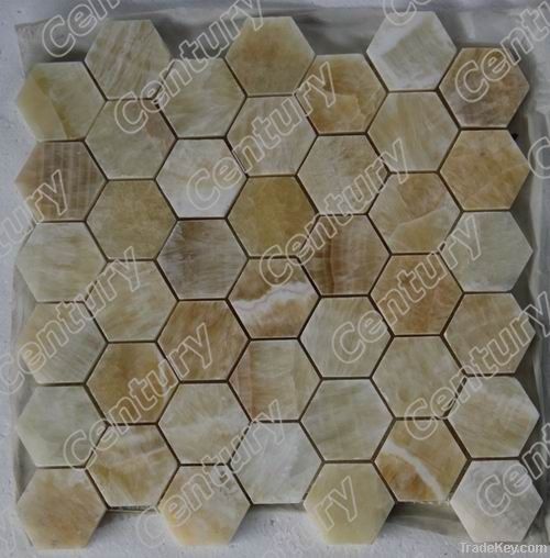 Hexagon honey onyx marble mosaic