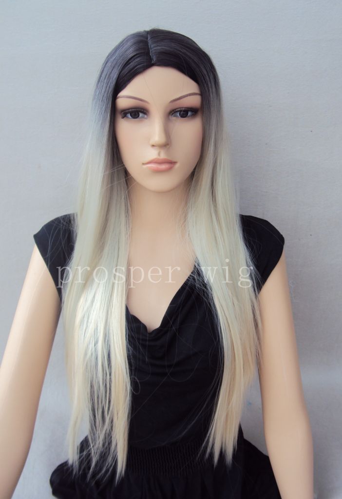 synthetic wigs heat resistant fiber dark rooted ombre wigs