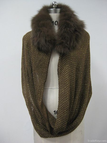 knit and fox fur collar/scarf