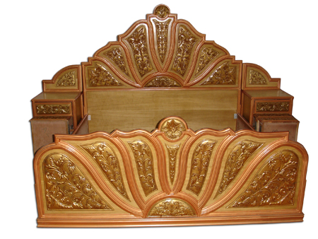 Teak wood hand carved double bed