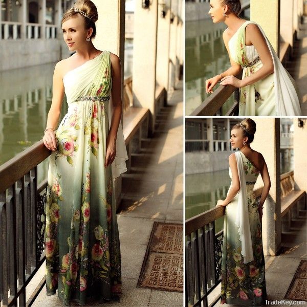 2011 DORIS 30215 One-shoulder Flower Printed Evening Dress