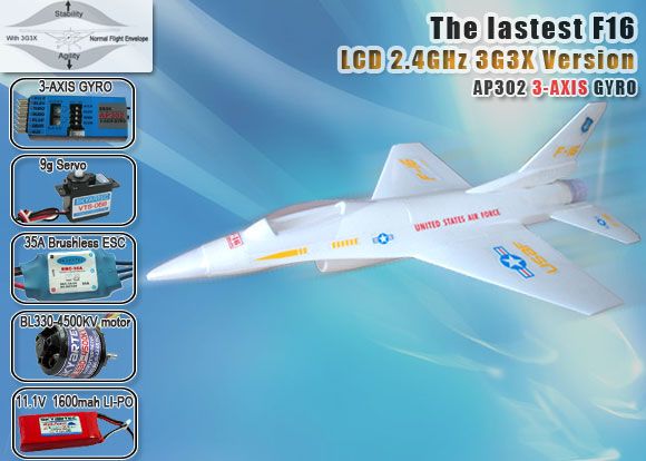 F-16 brushless LI-PO 3H 3G3X LCD 2.4GHz RTF airplane