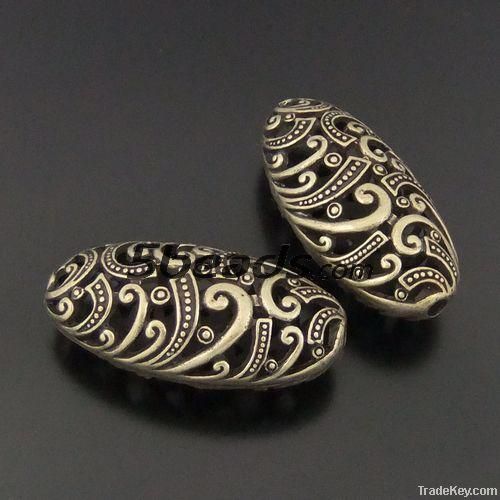 Antique Style Bronze Oval Hollow Beads Charms Pendants