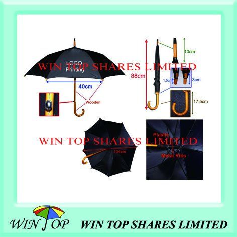 Auto Black Wooden Umbrella with Details