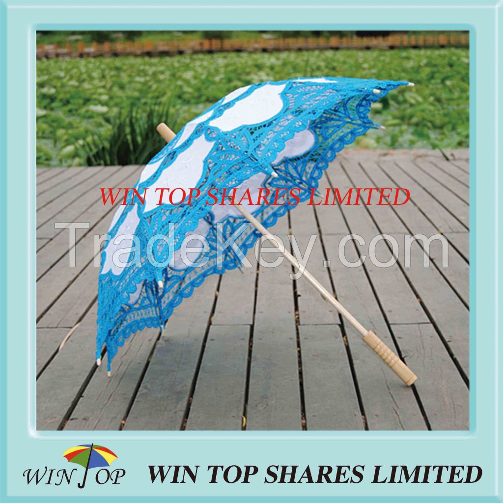 Light blue and white embroidery craft parasol supplier